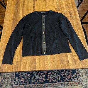 Women's Anne Klein Large Black Cardigan with Silver Hardware Closures